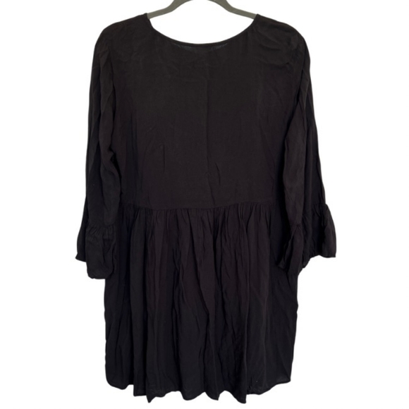 Forever 21 Dress Large Boho Black Flare Embroidered Tribal Ruffle Sleeve Summer - Picture 6 of 7